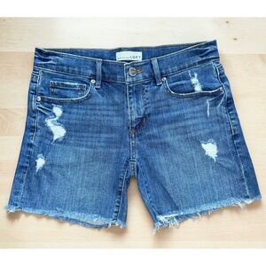 Loft Distressed Women's Denim Shorts Medium Wash Raw Hem Classic 5 Pocket Sz 25